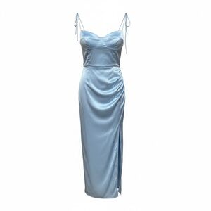 Reformation Elegant Light Blue Satin Midi Dress